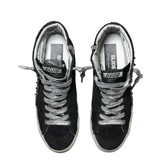 Golden Goose Private Edition Slide Black Suede Studded High Top Sneakers 38 BOX - Picture 4 of 12